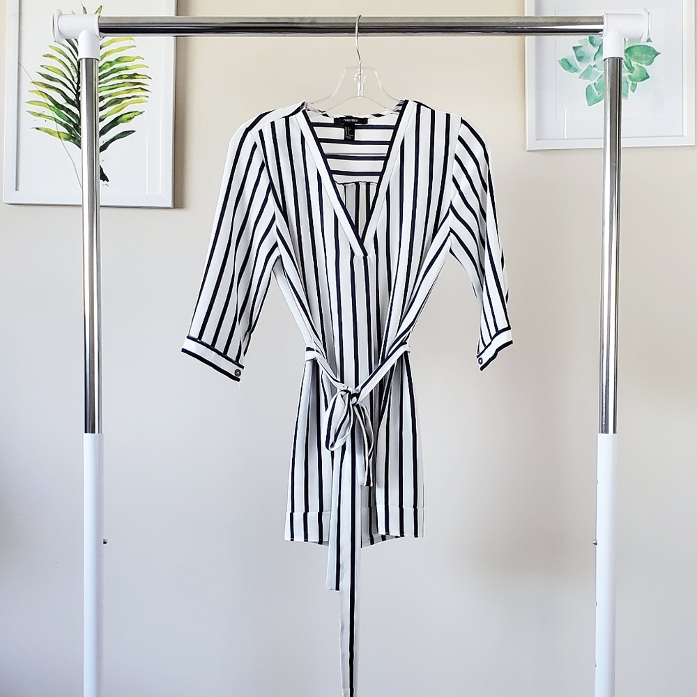 Navy and white striped mini dress